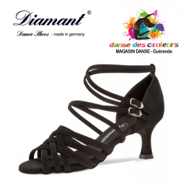 Chaussure latine nubuck à lanières doubles croisées talon 5cm-DIAMANT