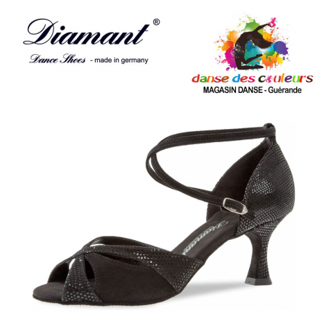 Chaussures danse latine à lanières croisées nubuck python noir-DIAMANT