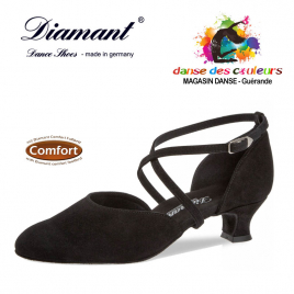 Chaussure de danse de salon pied extra large nubuck noir talon évasé confort-DIAMANT