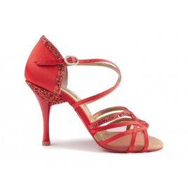 Chaussure de danse latine Glitter satin rouge talon 5.5 cm - PORTDANCE