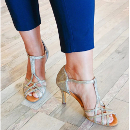 Chaussures de bachata kizomba pailleté or résille transparent - ANNA KERN