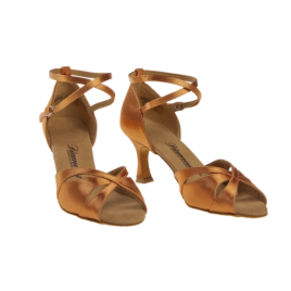 Chaussure danse latine tan satin à lanières doubles croisées 108-087-DIAMANT