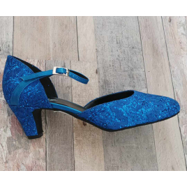 Chaussures danse de salon LIDMAG 4/56 glitter pailleté bleu 5 cm