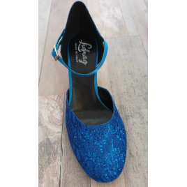 Chaussures danse de salon LIDMAG 4/56 glitter pailleté bleu 5 cm