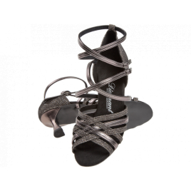 108-087-521V-Chaussure latine gris bronze lanières doubles croisées talon 6.5 cm-DIAMANT