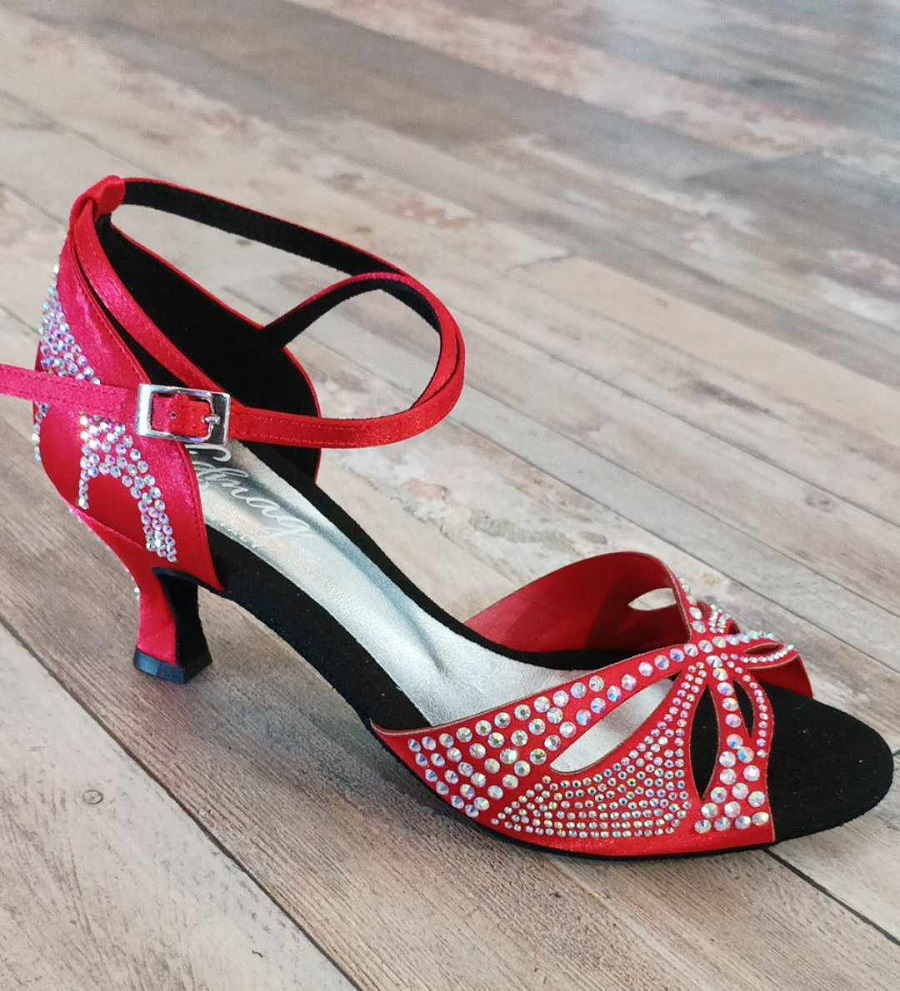 L2 LIDMAG Chaussures de danse latine rouge satin STRASS talon 6 cm