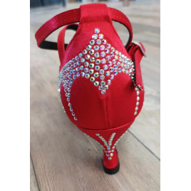 L2 LIDMAG Chaussures de danse latine rouge satin STRASS talon 6 cm