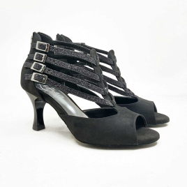 7/79 LIDMAG Chaussures bottines de kizomba glitter nubuck noir 7 cm