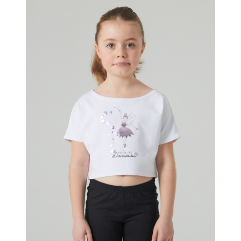 Tee-shirt crop top danseuse Enfant AGILE Fée blanc -TEMPS DANSE