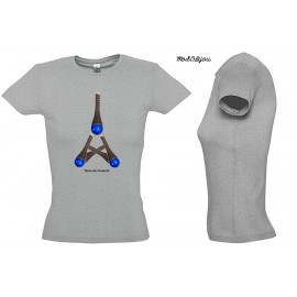 Tee Shirt Coton Blanc/Gris FEMME 'BLUE TOWER'